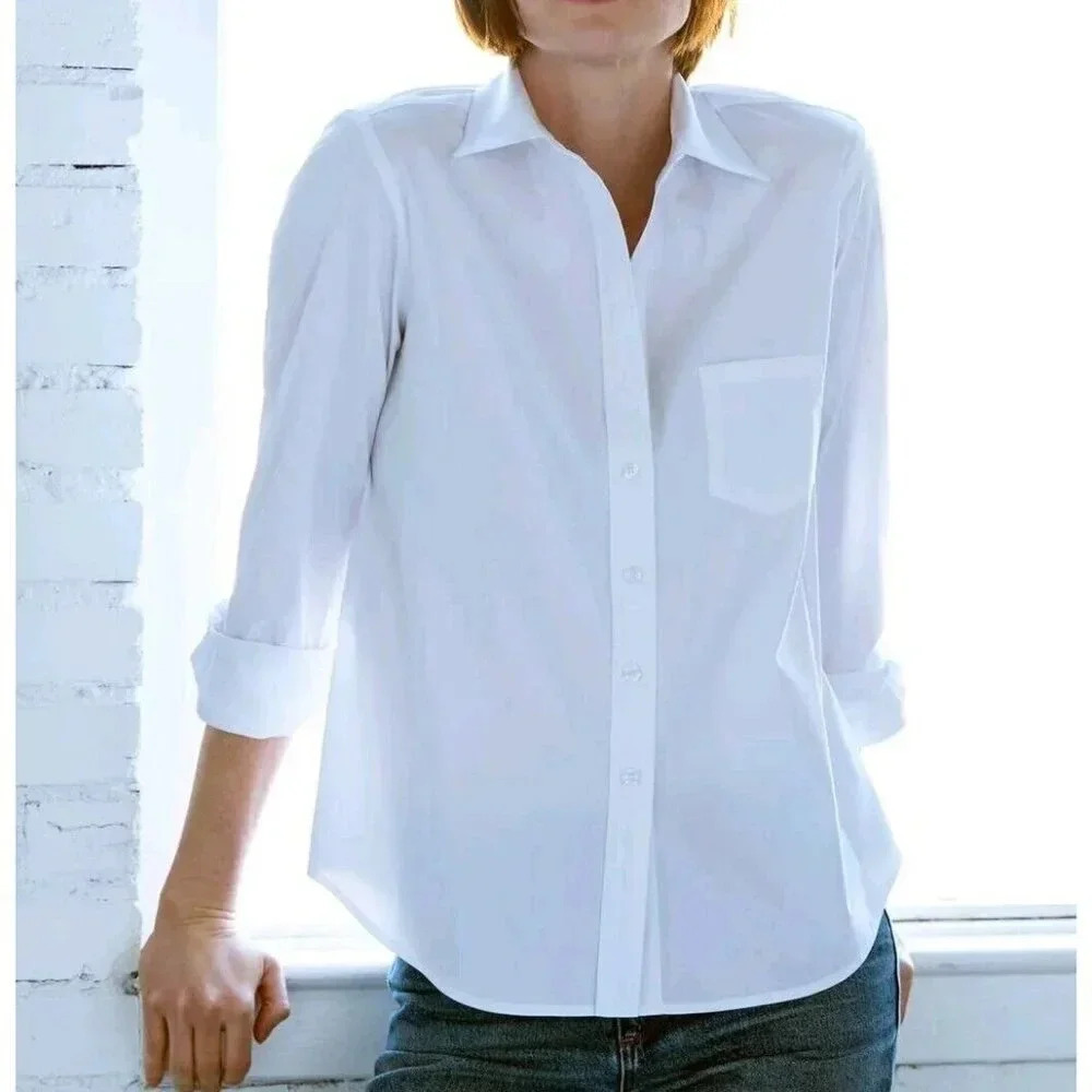 New $260 Finley Johnny Button Down Shirt Women XXXL White Cotton Stretchy